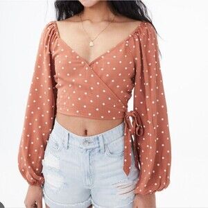 Aeropostale Long Sleeve Polka Dot Surplice Crop Top Size Small